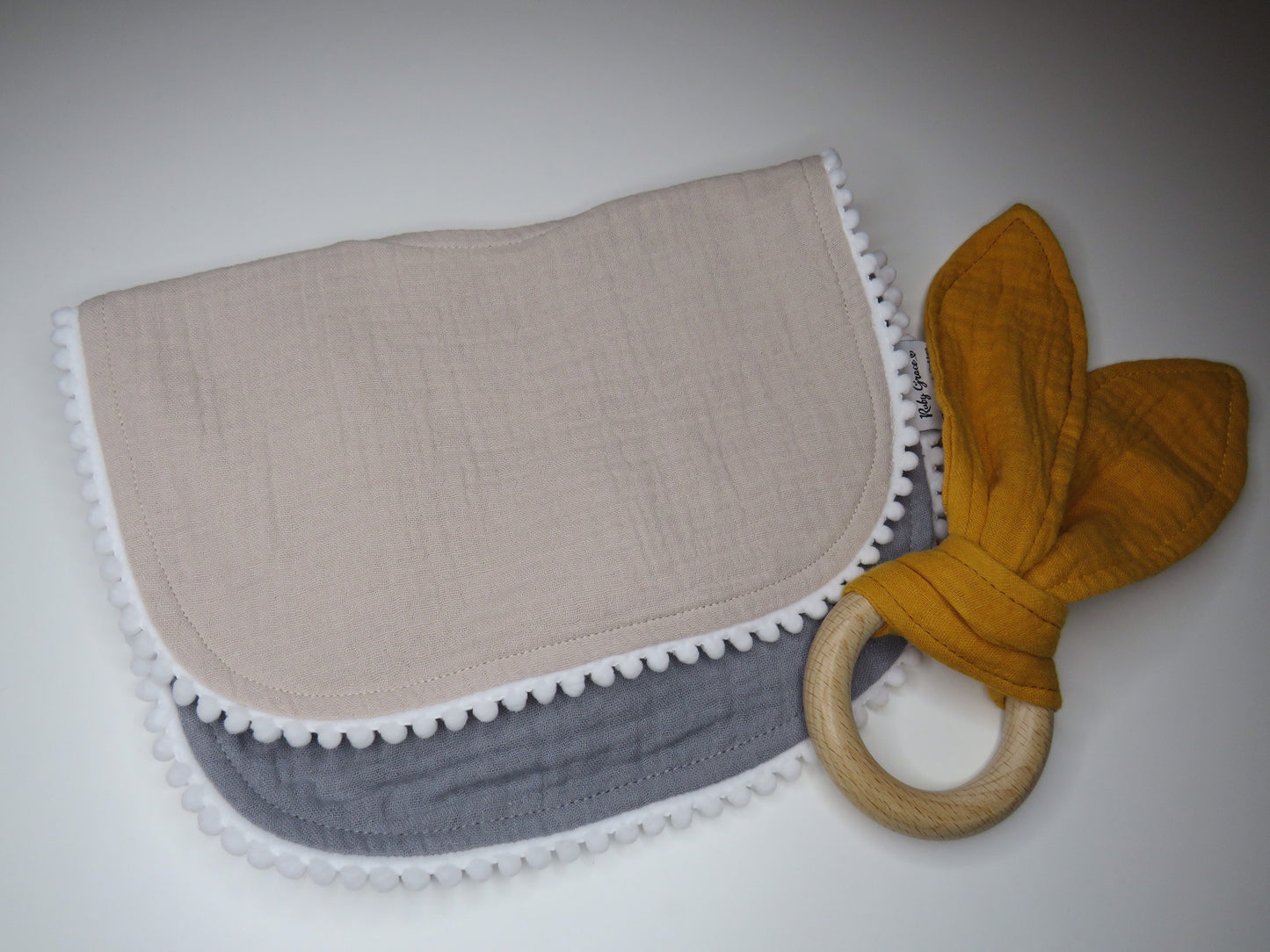 Personalised Pom Pom Bib Set with Teether