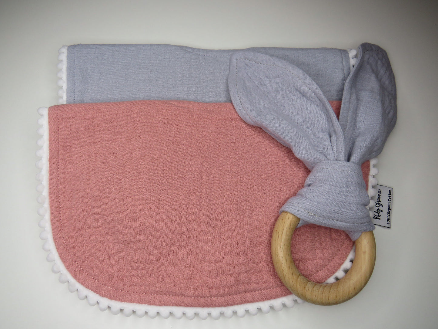 Personalised Pom Pom Bib Set with Teether