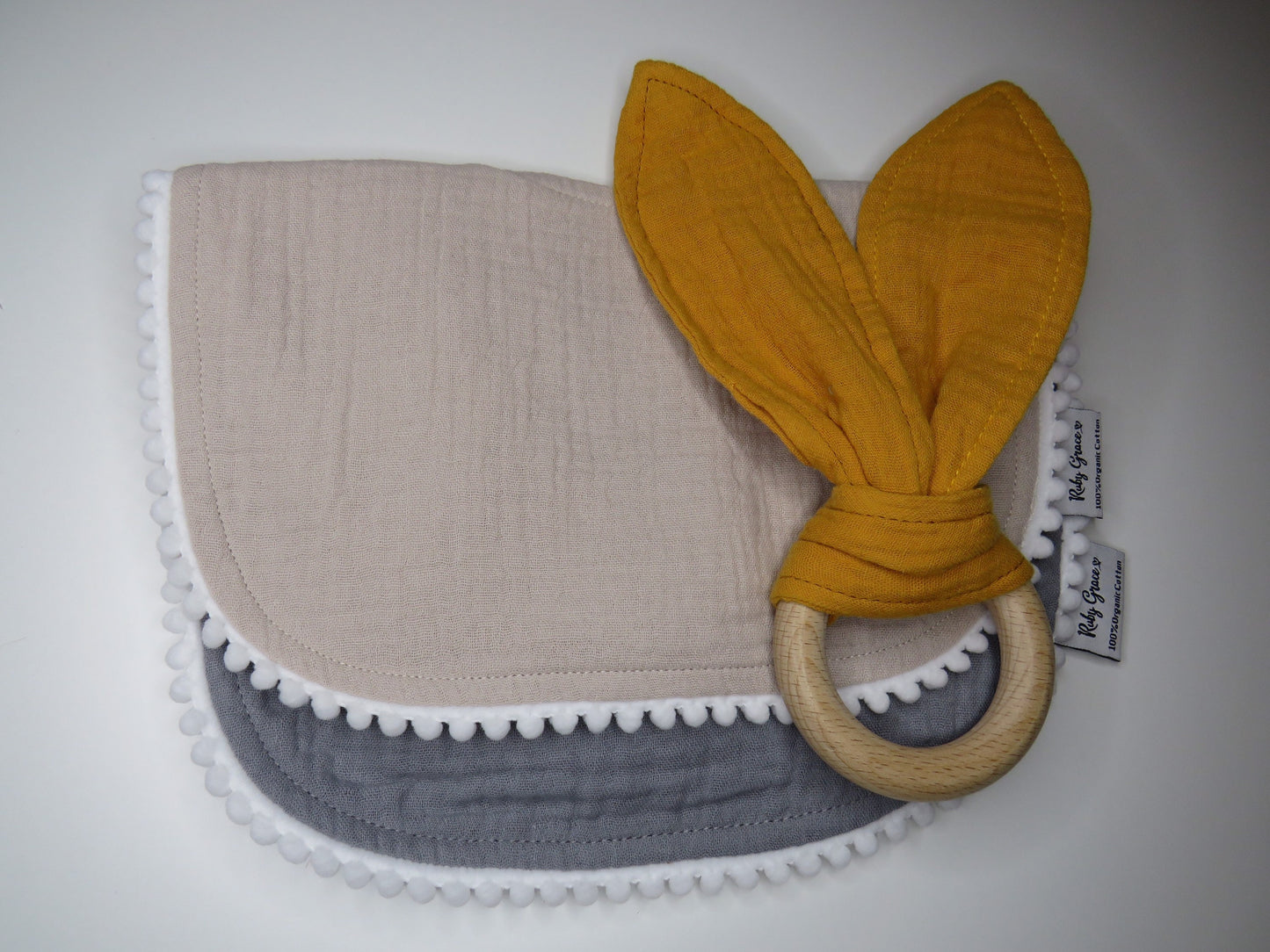 Personalised Pom Pom Bib Set with Teether