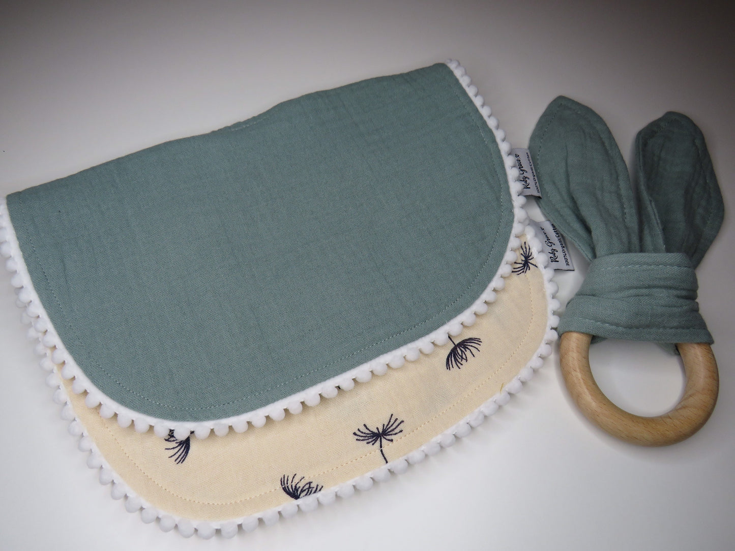 Personalised Pom Pom Bib Set with Teether